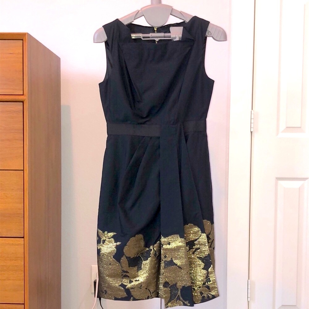 Elie Tahari Black & Gold Cocktail Dress. Stunning!